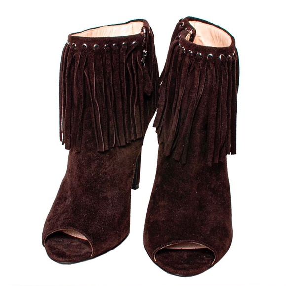 Prada Brown Fringed Suede Boots - Picture 1 of 6